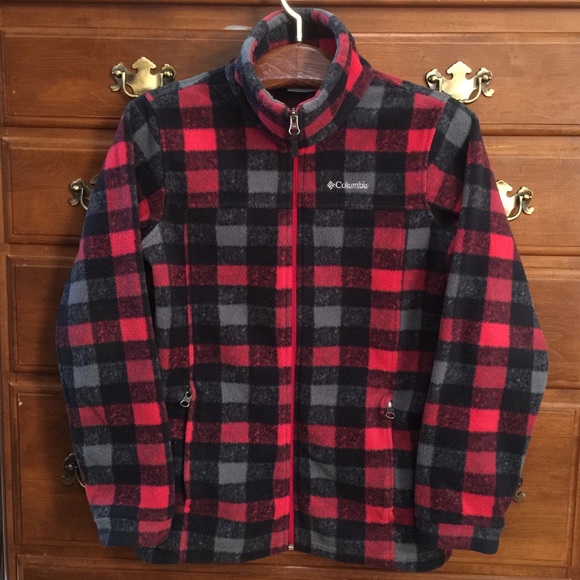 Columbia Boys Fleece Jacket Plaid Full Zip - Picture 1 of 10